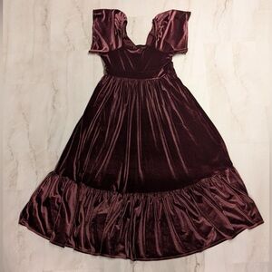 torrid Wine Velvet Maxi Dress with Ruffle Hem